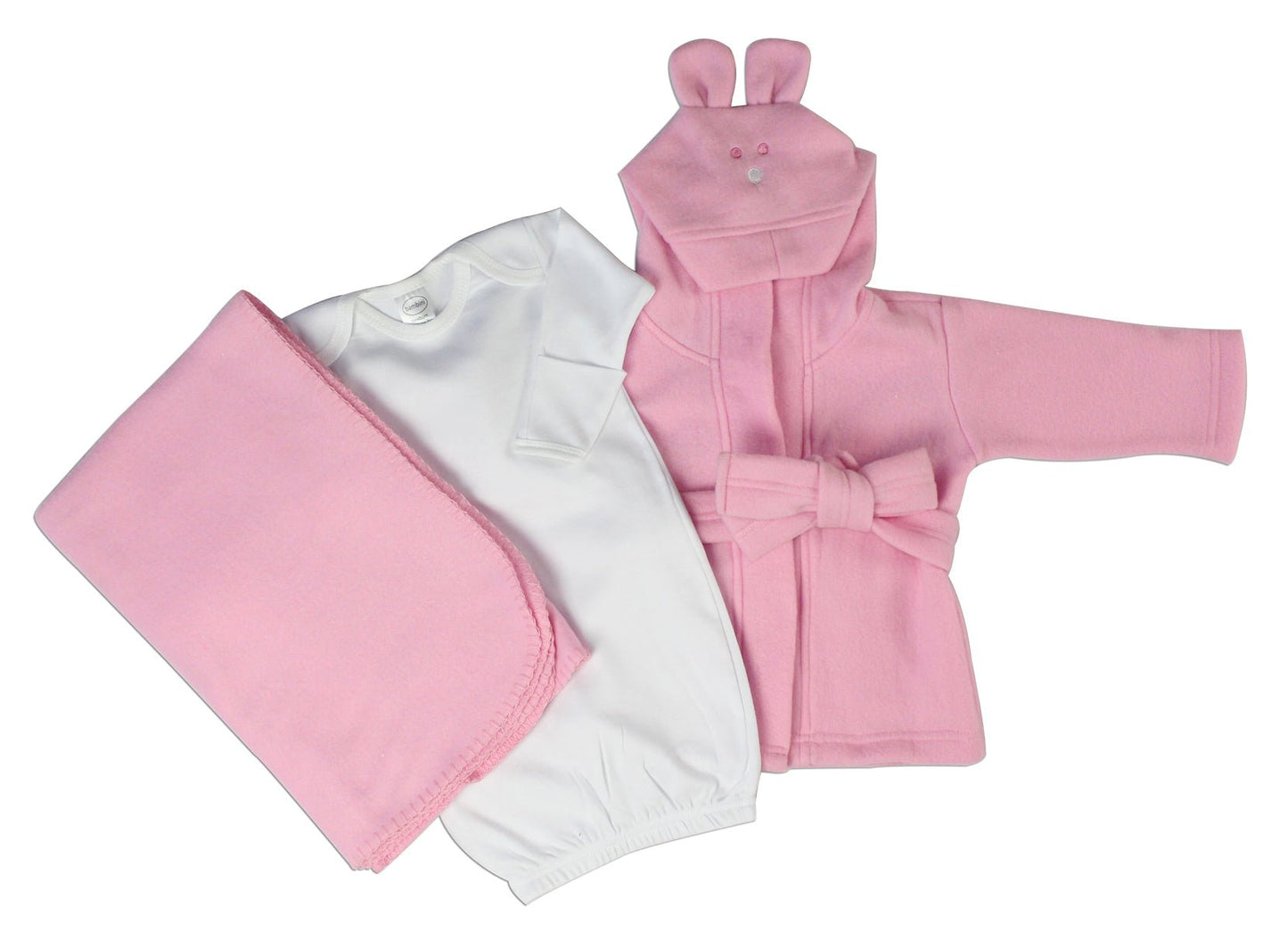 Bambini Newborn Baby Girls 3 Pc Layette Set (Gown, Robe, Fleece - Busy Bee Bazaar