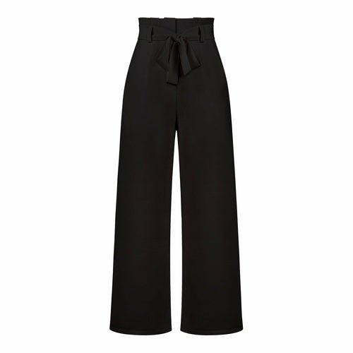 Belt Waist Elastic Wide Leg Black Long Pants - Busy Bee Bazaar