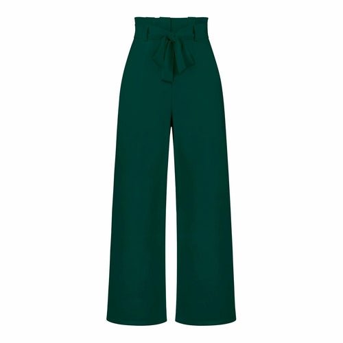 Belt Waist Elastic Wide Leg Black Long Pants - Busy Bee Bazaar
