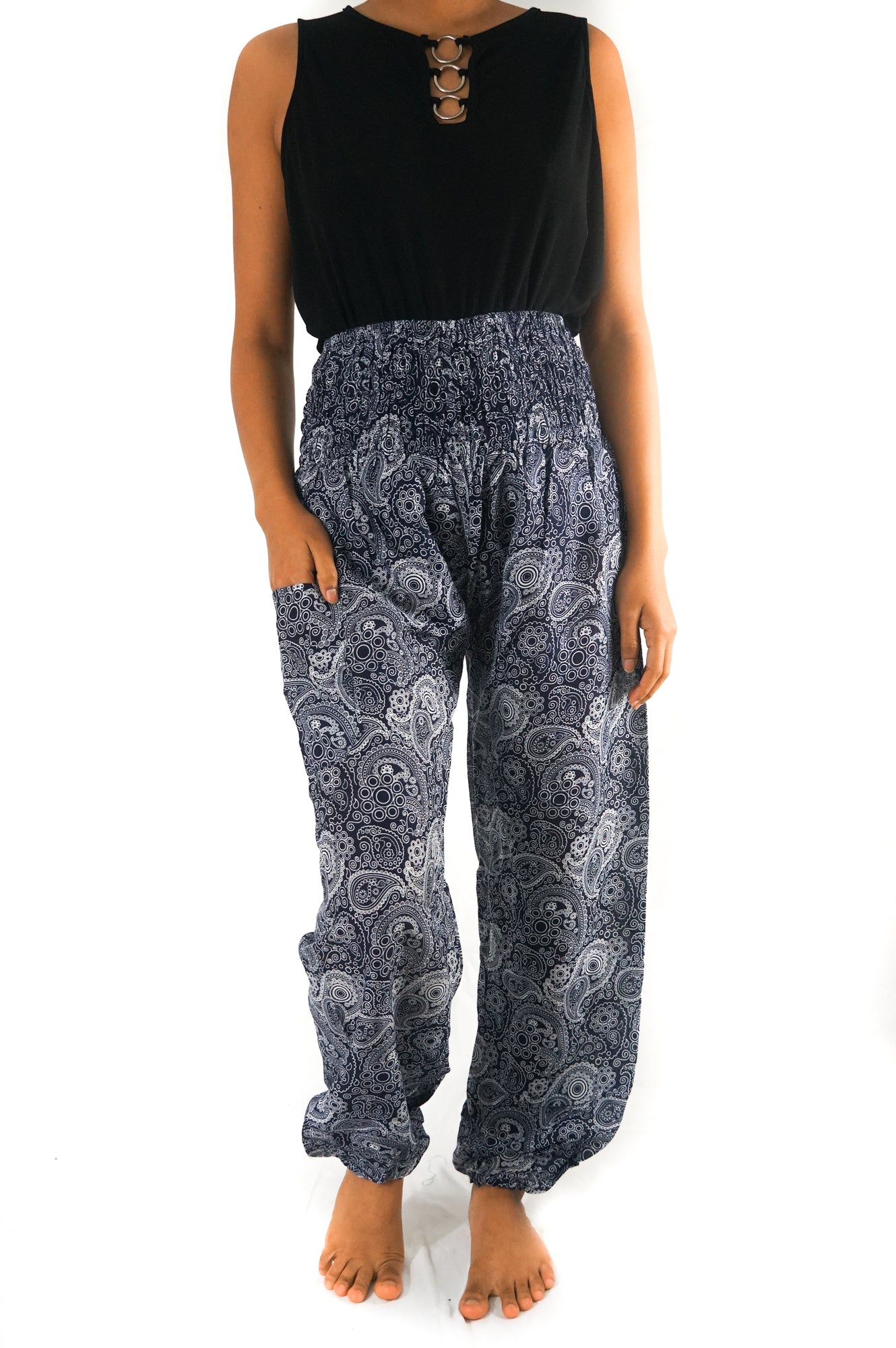 Black Paisley Pants Women Boho Pants Hippie Pants Yoga - Busy Bee Bazaar