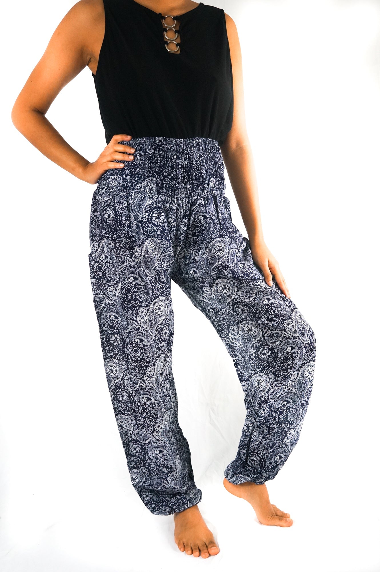 Black Paisley Pants Women Boho Pants Hippie Pants Yoga - Busy Bee Bazaar