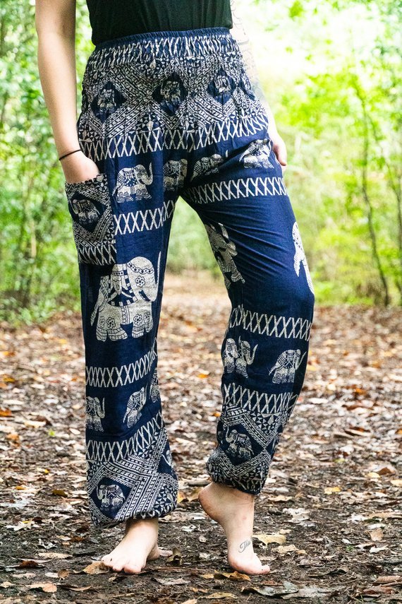 Blue ELEPHANT Pants Women Boho Pants Hippie Pants Yoga - Busy Bee Bazaar