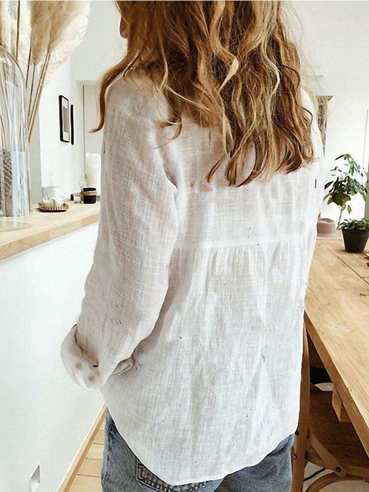 Casual Cotton Linen White Yellow Shirt Top - Busy Bee Bazaar