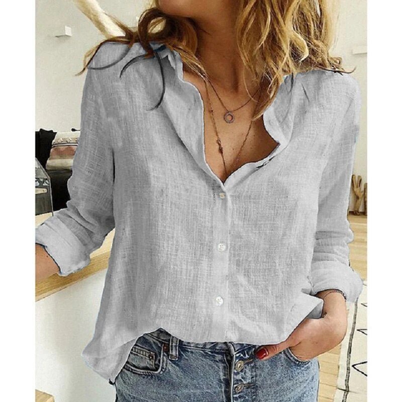 Casual Cotton Linen White Yellow Shirt Top - Busy Bee Bazaar