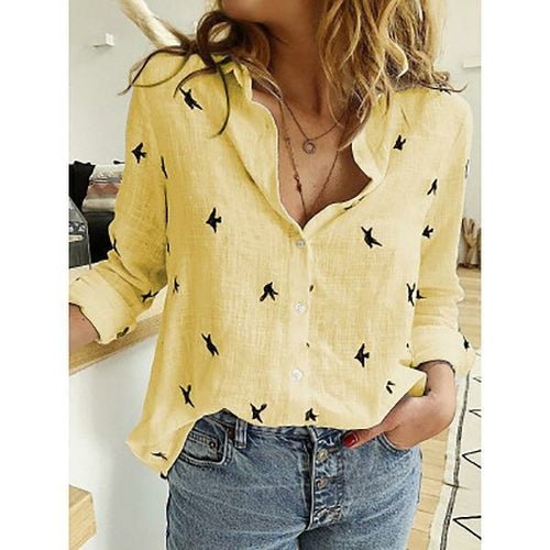 Casual Cotton Linen White Yellow Shirt Top - Busy Bee Bazaar