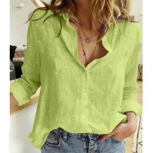 Casual Cotton Linen White Yellow Shirt Top - Busy Bee Bazaar