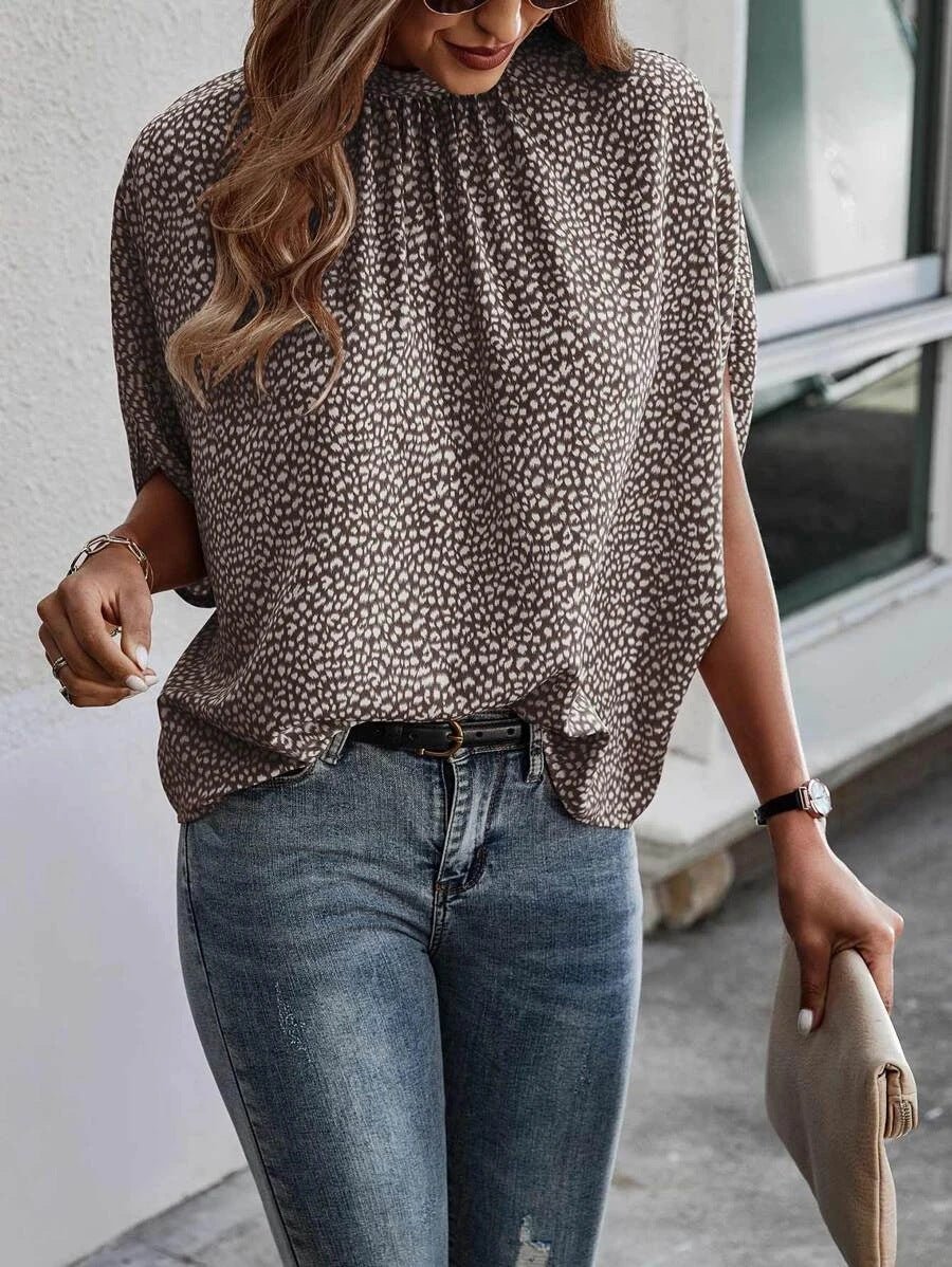 Casual Fashion Printed Split Batwing Sleeve Top - Busy Bee Bazaar