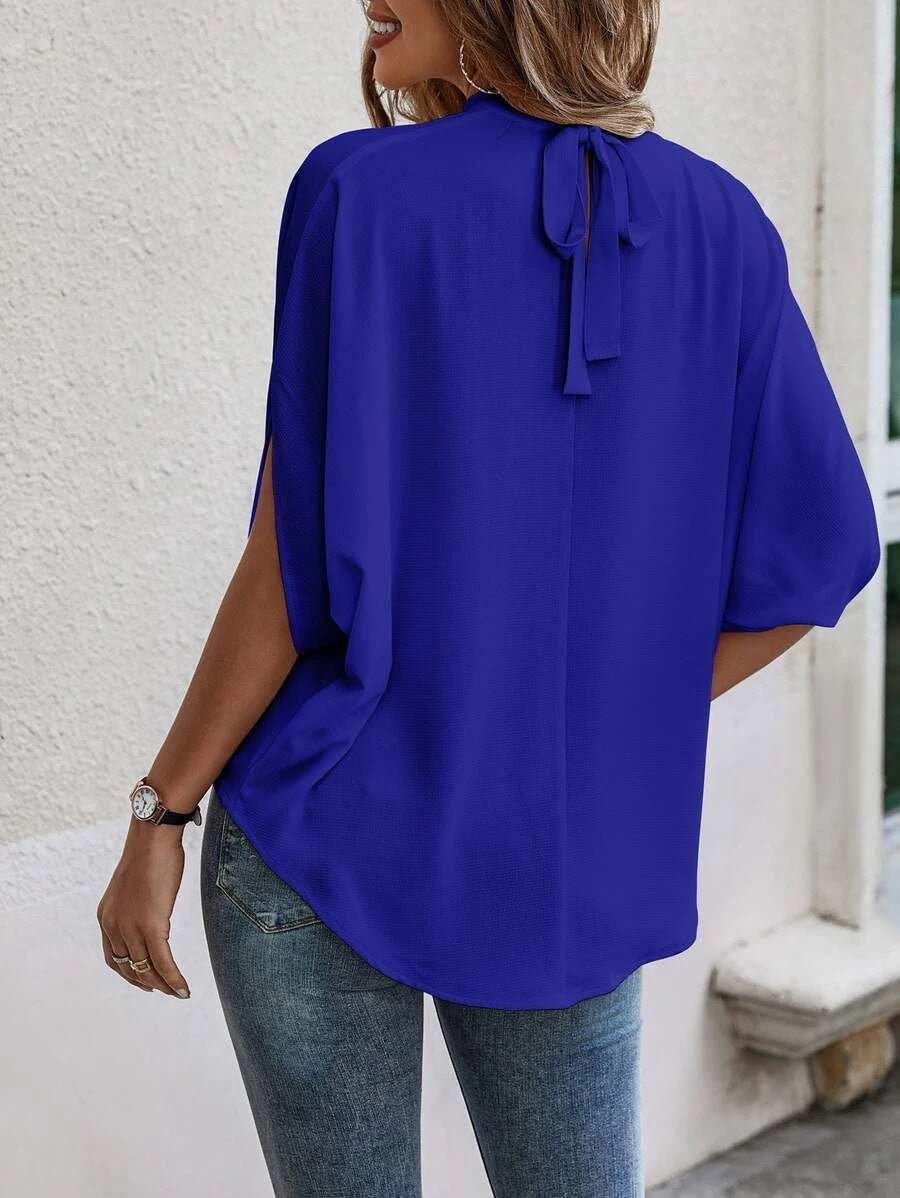 Casual Fashion Printed Split Batwing Sleeve Top - Busy Bee Bazaar