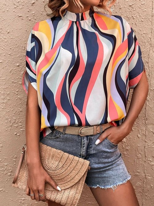 Casual Fashion Printed Split Batwing Sleeve Top - Busy Bee Bazaar