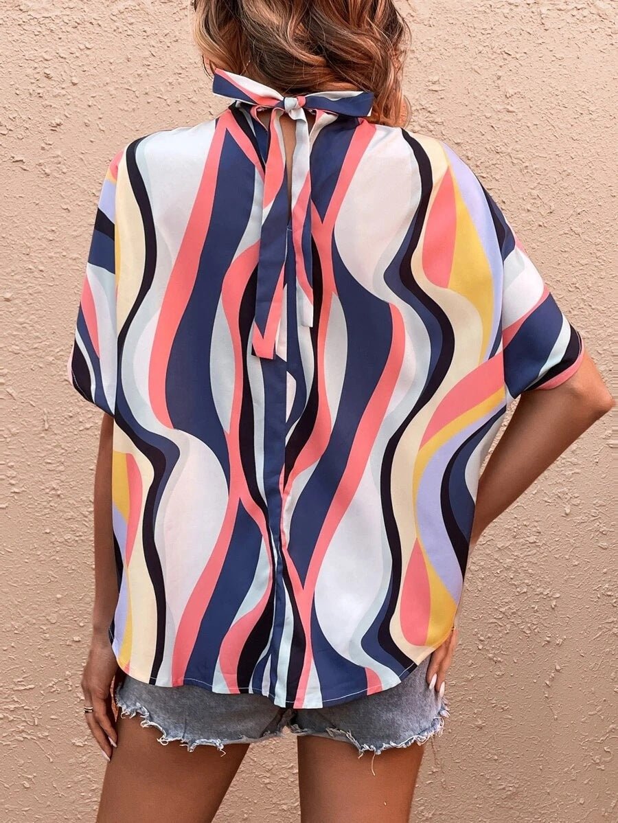 Casual Fashion Printed Split Batwing Sleeve Top - Busy Bee Bazaar
