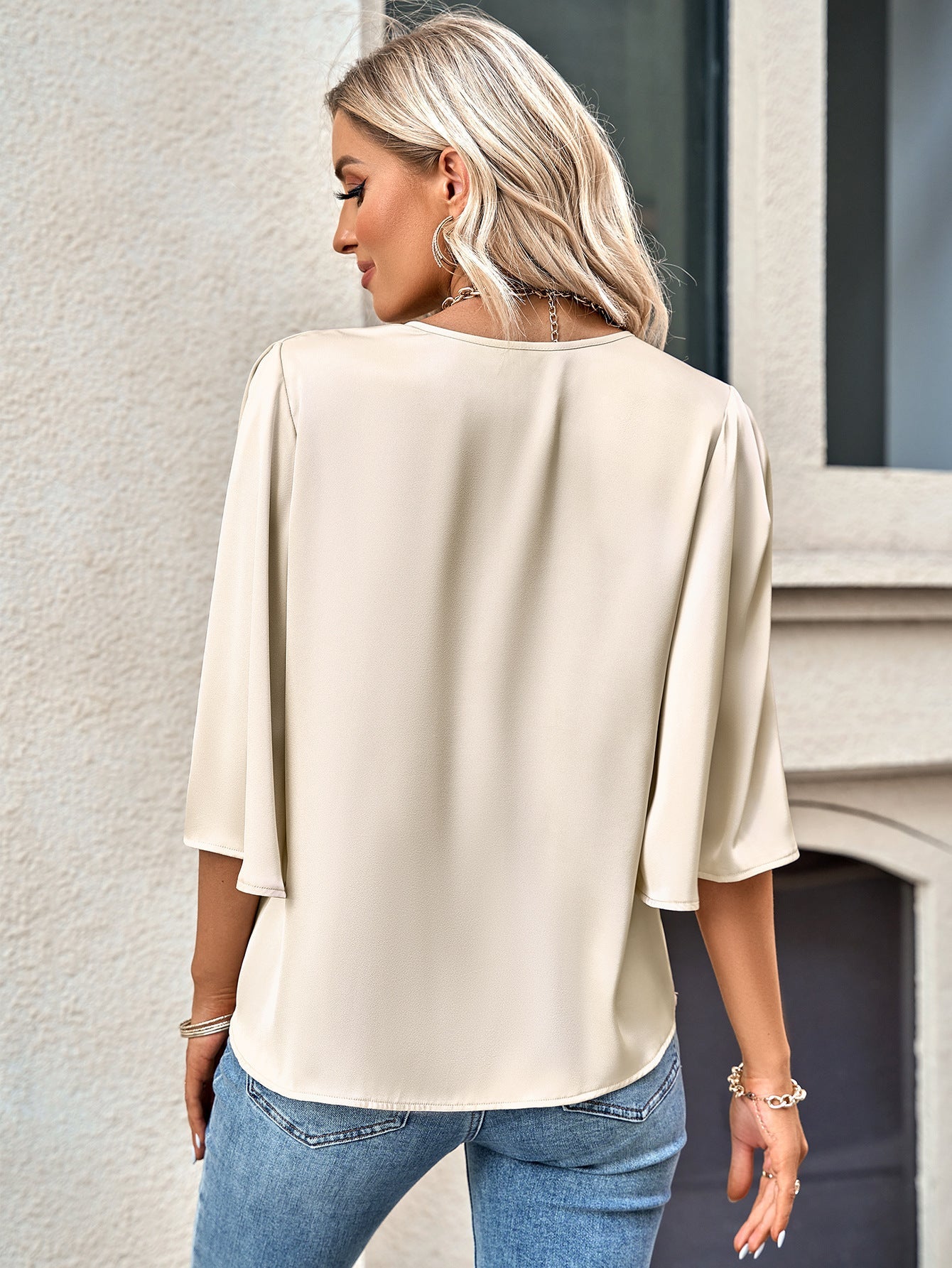 Casual Loose V-neck Top with Half Sleeve - Busy Bee Bazaar