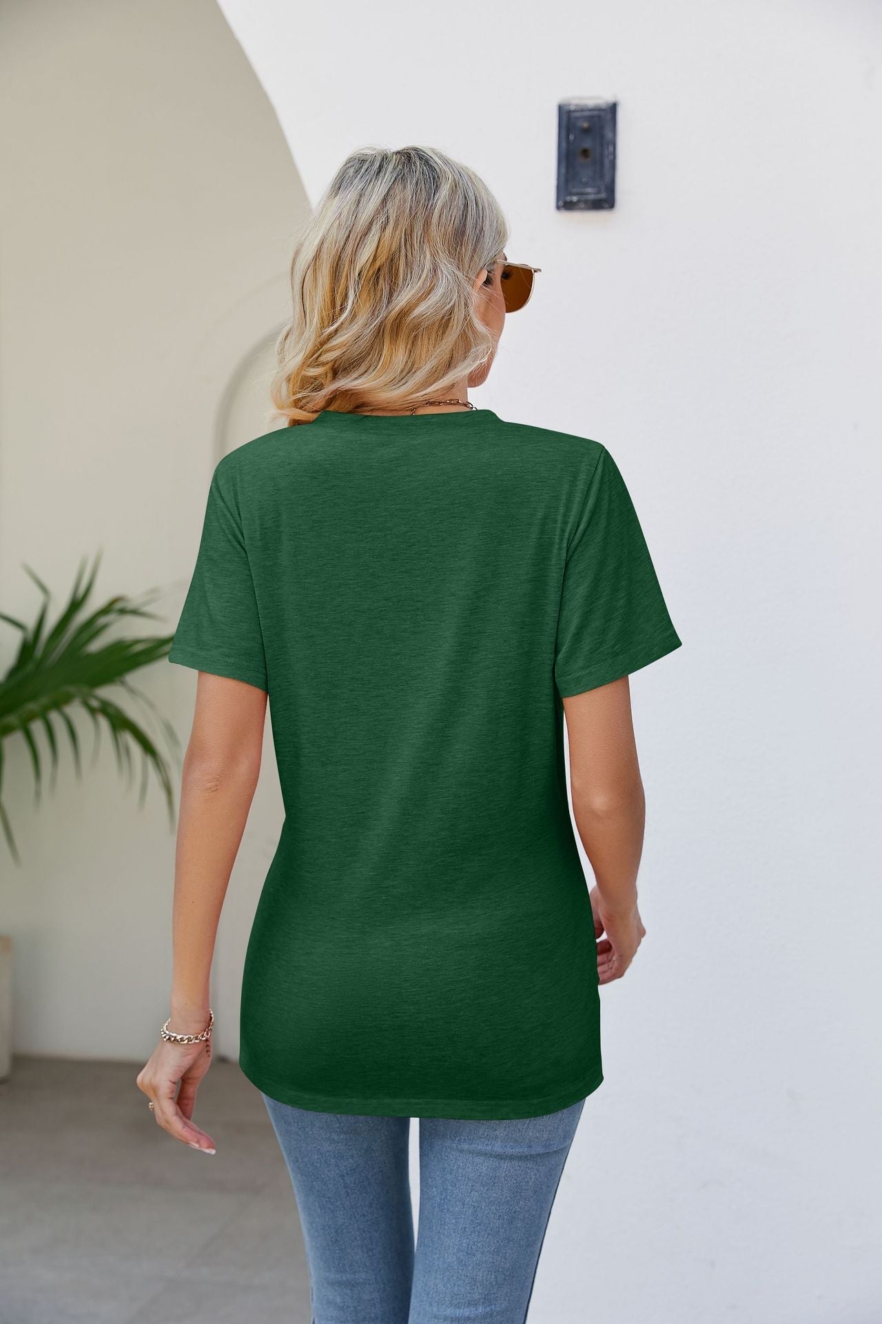 Casual Short-Sleeve V-Neck T-Shirt with Knotted Front - Busy Bee Bazaar