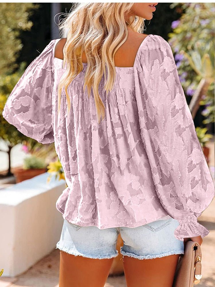 Casual Square Collar Long Sleeve Tops Shirt - Busy Bee Bazaar