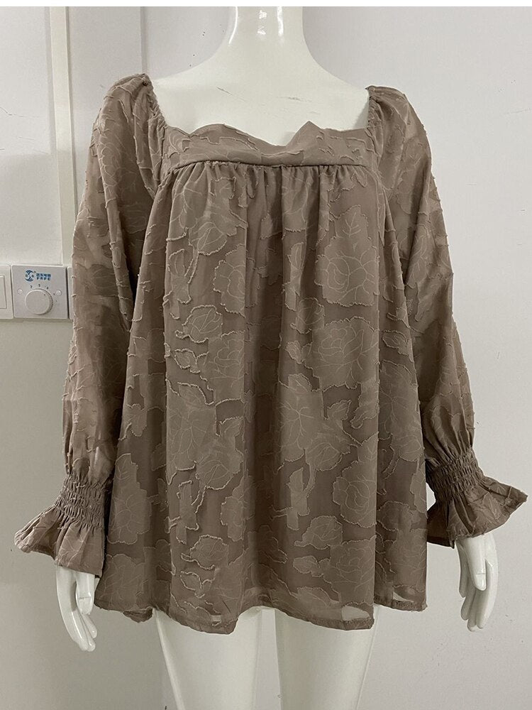 Casual Square Collar Long Sleeve Tops Shirt - Busy Bee Bazaar