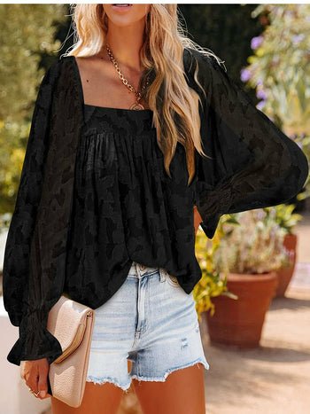 Casual Square Collar Long Sleeve Tops Shirt - Busy Bee Bazaar