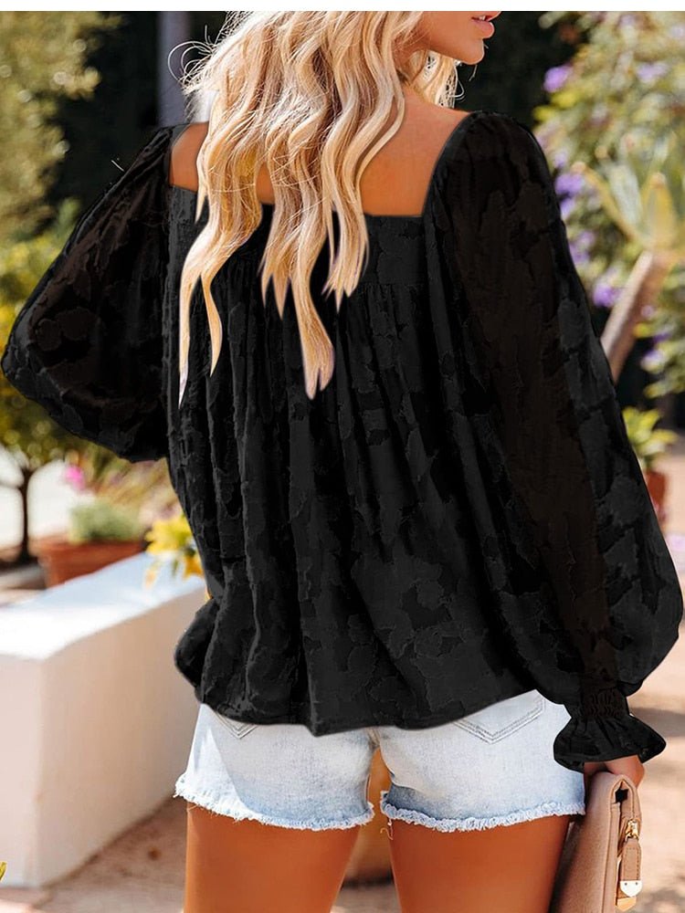 Casual Square Collar Long Sleeve Tops Shirt - Busy Bee Bazaar
