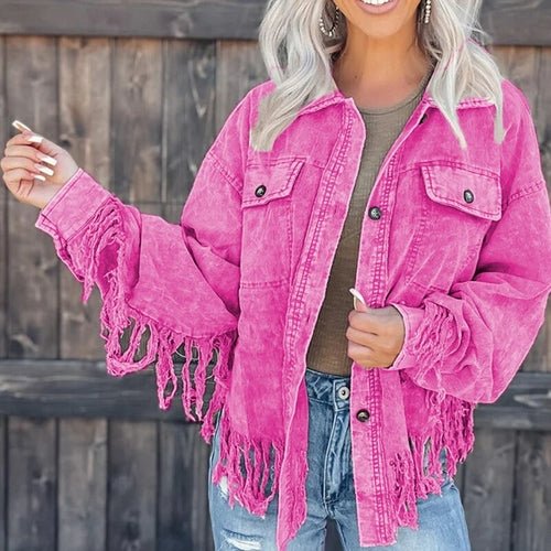 Corduroy Fashion Long Sleeve Tassel Button Coat - Busy Bee Bazaar