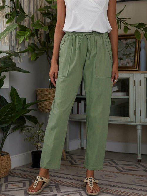 Cotton Linen Pants Loose Solid Color High Waist Trousers Long Pants - Busy Bee Bazaar