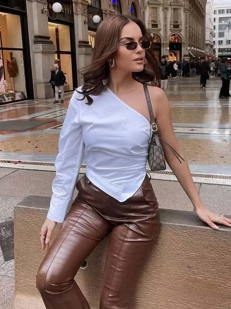Crop Top Women Asymmetric Ruched Top - Busy Bee Bazaar