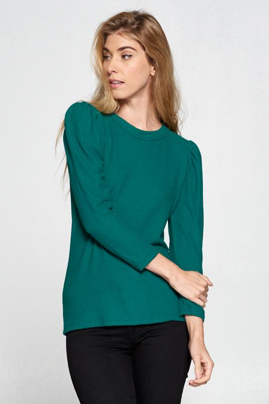 Extra Soft Green Scoop Neck Puff Sleeve Top - Busy Bee Bazaar