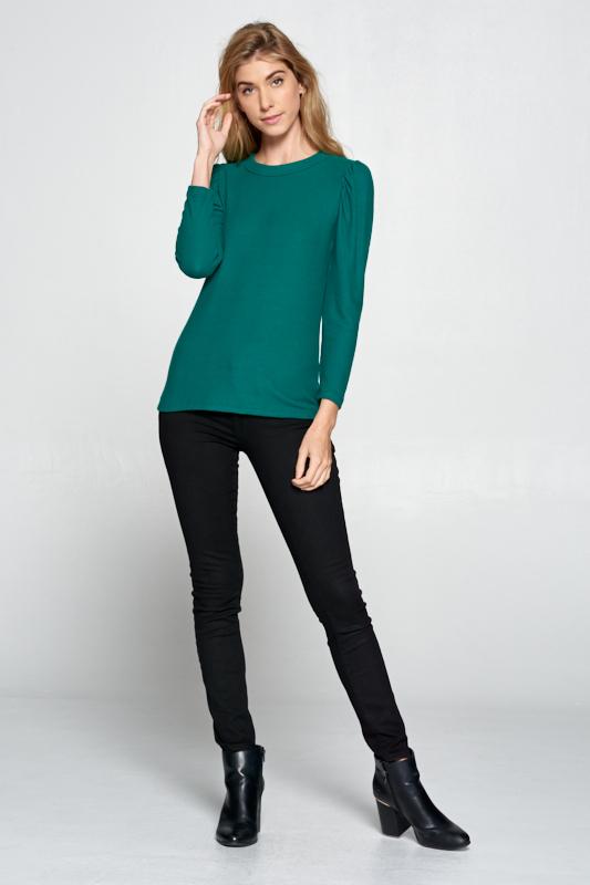 Extra Soft Green Scoop Neck Puff Sleeve Top - Busy Bee Bazaar