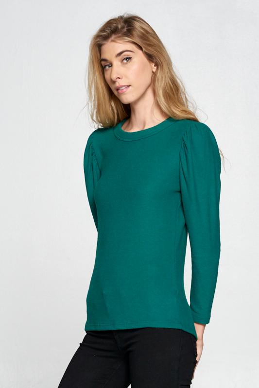 Extra Soft Green Scoop Neck Puff Sleeve Top - Busy Bee Bazaar