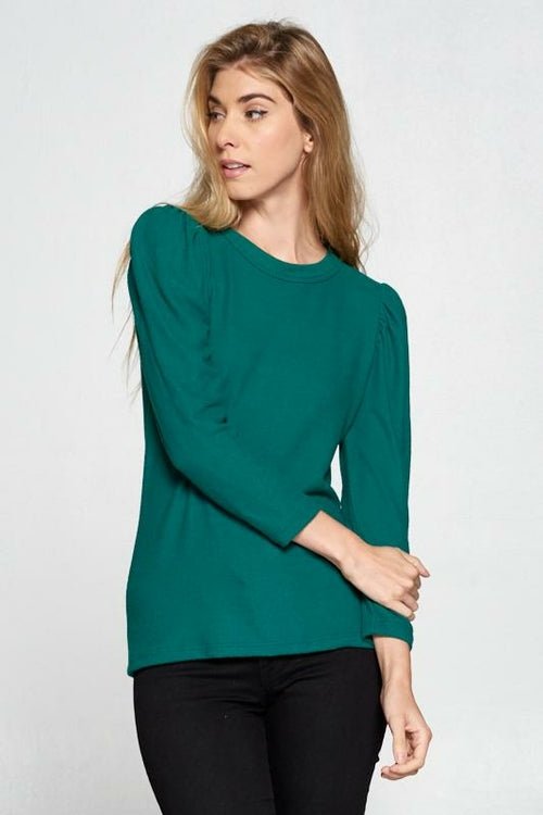 Extra Soft Green Scoop Neck Puff Sleeve Top - Busy Bee Bazaar