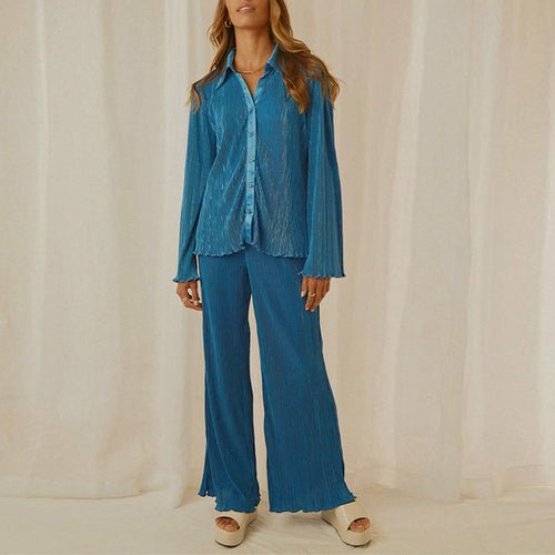 Floral Elegant Casual Long Sleeve Blouses With High Waist Pants Set - Busy Bee Bazaar