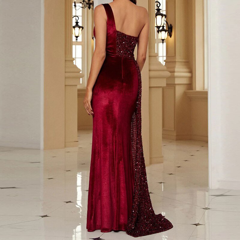 High End Fish Tail Banquet Temperament Single Shoulder Dress - Busy Bee Bazaar