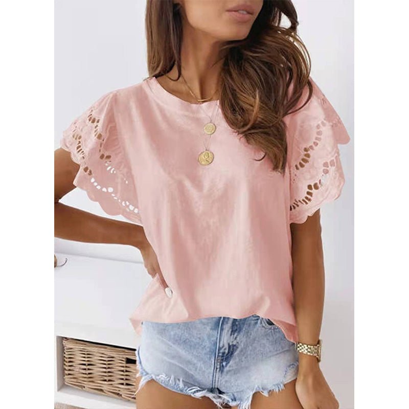 Hollow Out Solid T-shirt - Busy Bee Bazaar