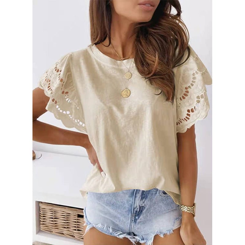 Hollow Out Solid T-shirt - Busy Bee Bazaar