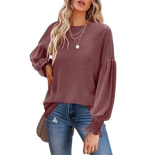Long Lantern Sleeve Pleated Loose T-shirts - Busy Bee Bazaar