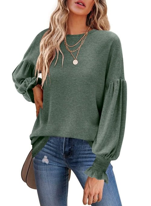 Long Lantern Sleeve Pleated Loose T-shirts - Busy Bee Bazaar