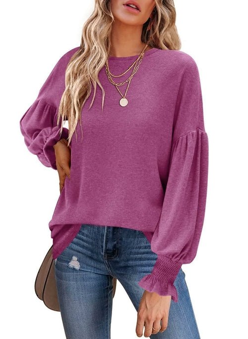 Long Lantern Sleeve Pleated Loose T-shirts - Busy Bee Bazaar