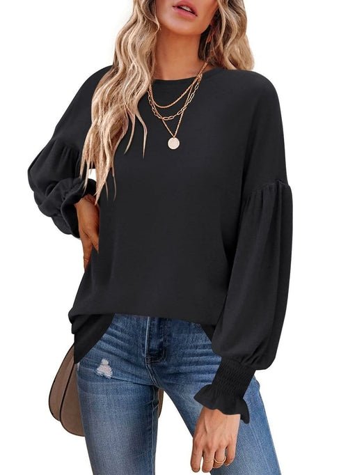 Long Lantern Sleeve Pleated Loose T-shirts - Busy Bee Bazaar