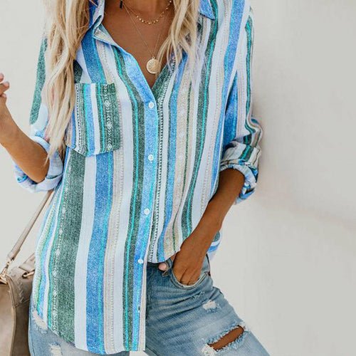 Long Sleeve Stripe Print Vintage Blouse - Busy Bee Bazaar