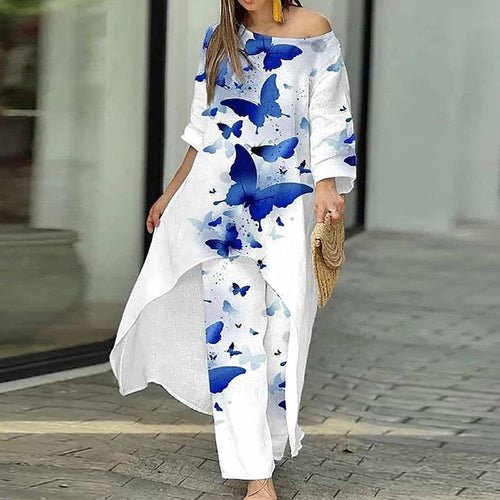 Loungewear X-Long Top Print Three Quater Sleeve O-Neck Outfit - Busy Bee Bazaar