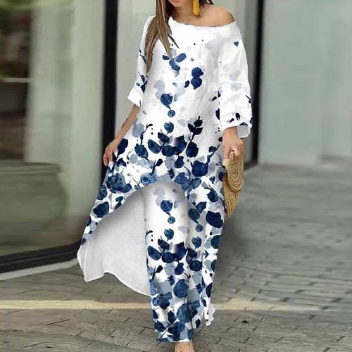 Loungewear X-Long Top Print Three Quater Sleeve O-Neck Outfit - Busy Bee Bazaar