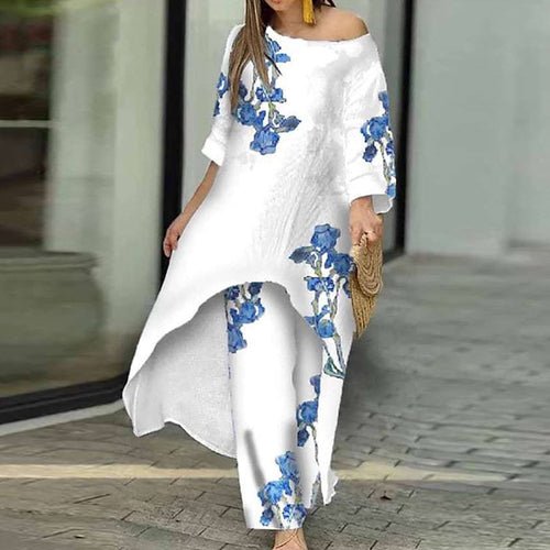 Loungewear X-Long Top Print Three Quater Sleeve O-Neck Outfit - Busy Bee Bazaar