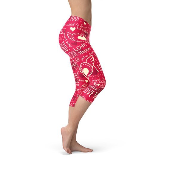 Love Hearts Red Capri Leggings - Busy Bee Bazaar