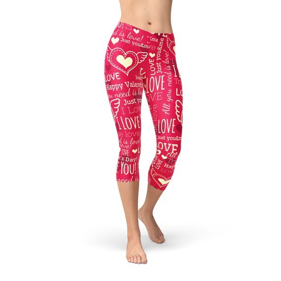 Love Hearts Red Capri Leggings - Busy Bee Bazaar