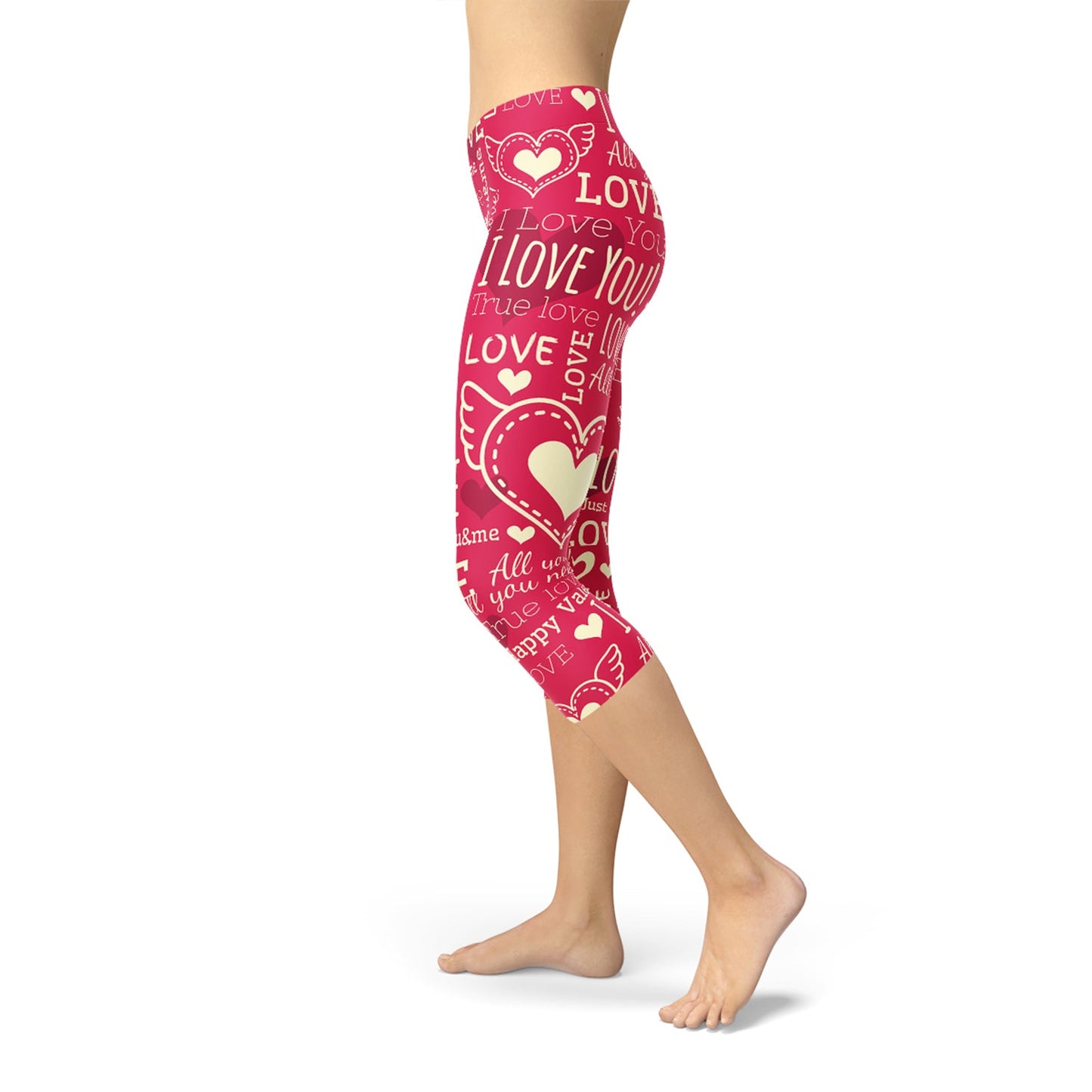 Love Hearts Red Capri Leggings - Busy Bee Bazaar