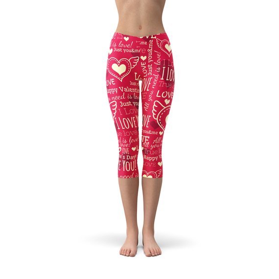 Love Hearts Red Capri Leggings - Busy Bee Bazaar