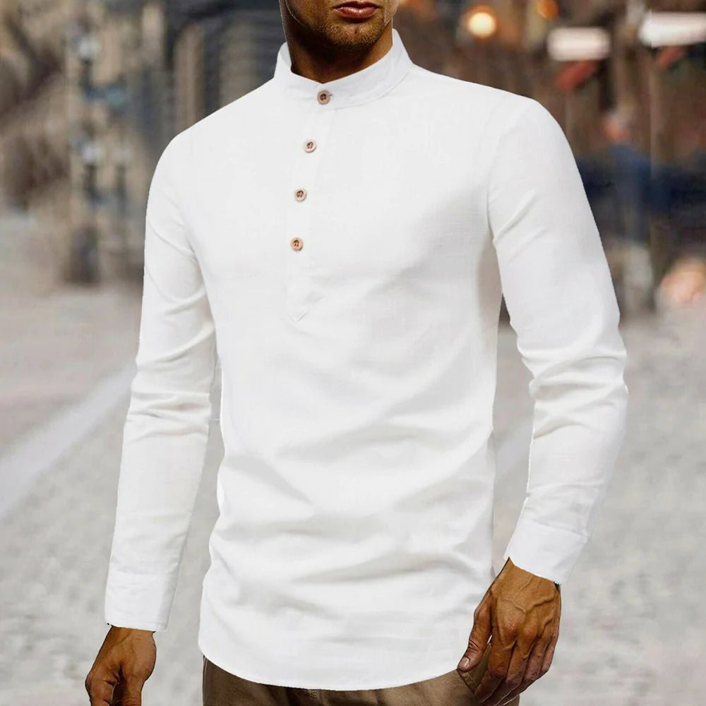Mens Stand Collar Linen Shirt - Busy Bee Bazaar
