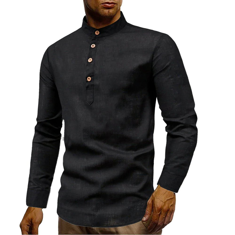 Mens Stand Collar Linen Shirt - Busy Bee Bazaar