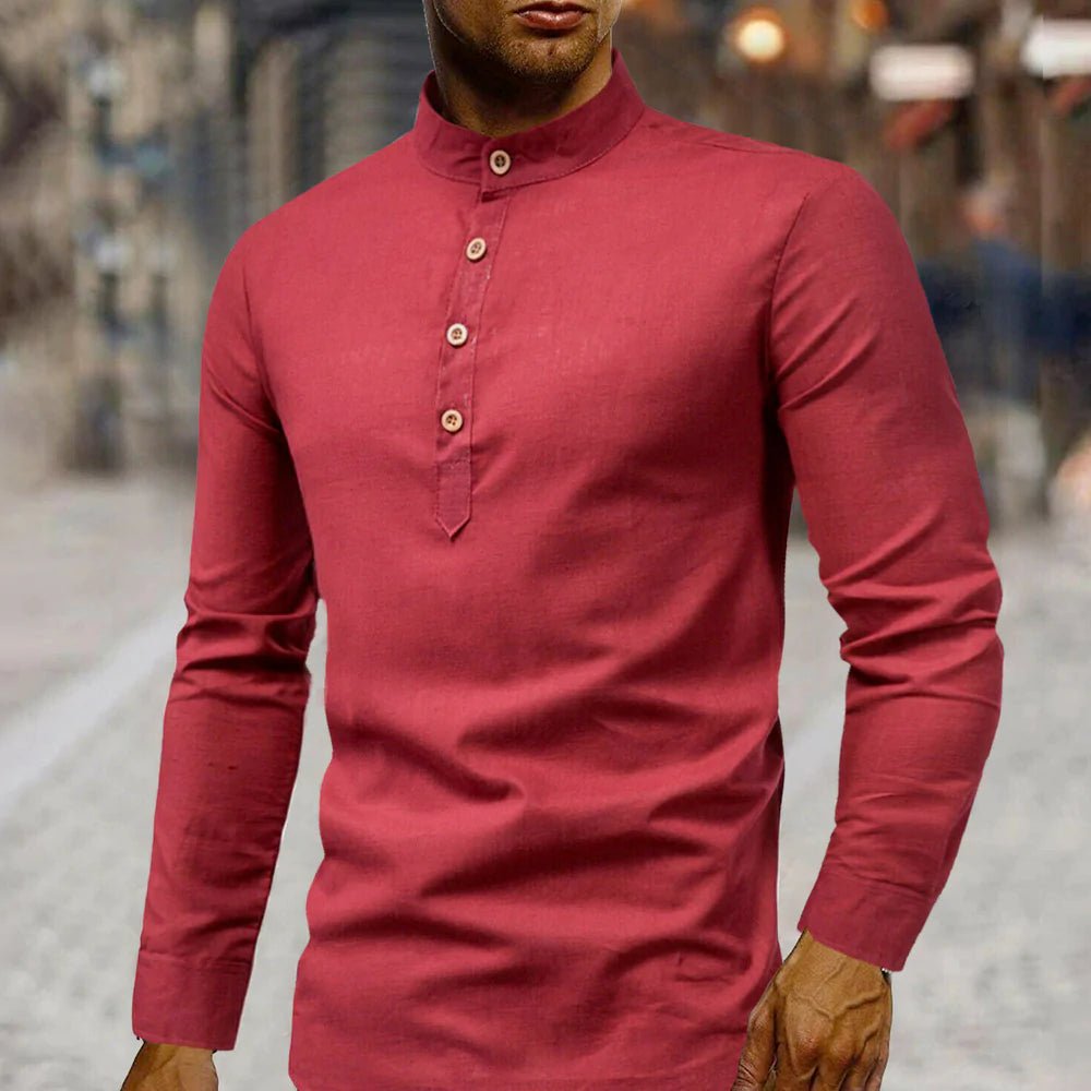 Mens Stand Collar Linen Shirt - Busy Bee Bazaar