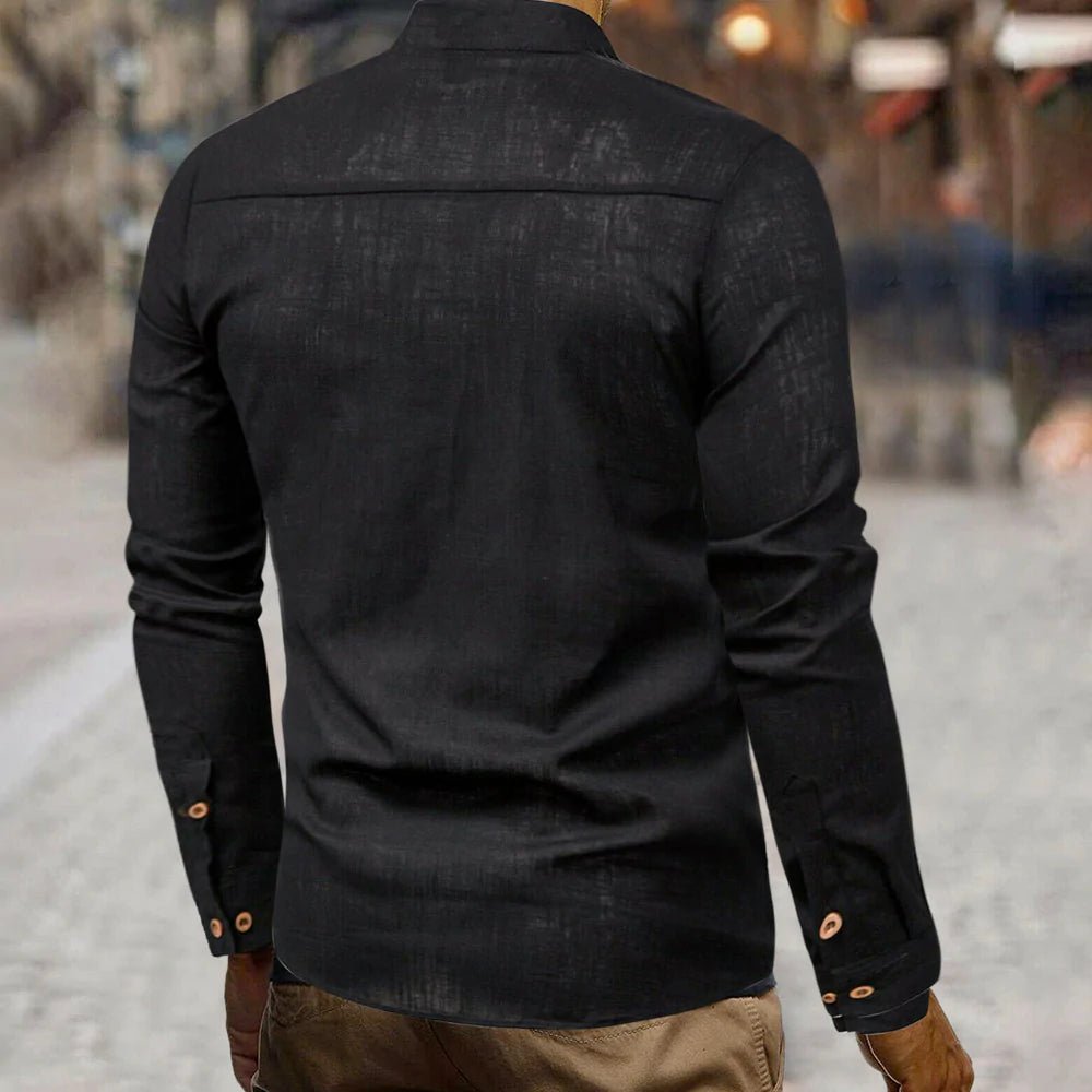 Mens Stand Collar Linen Shirt - Busy Bee Bazaar