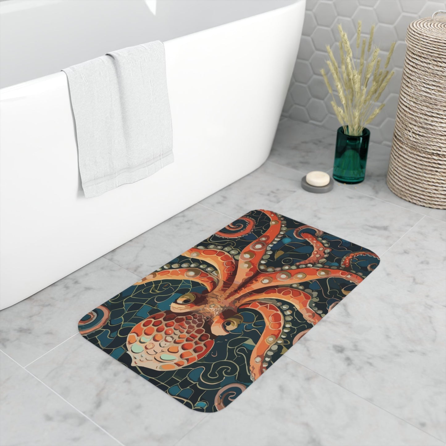 Octopus Tile Mosaic Memory Foam Bath Mat - Busy Bee Bazaar