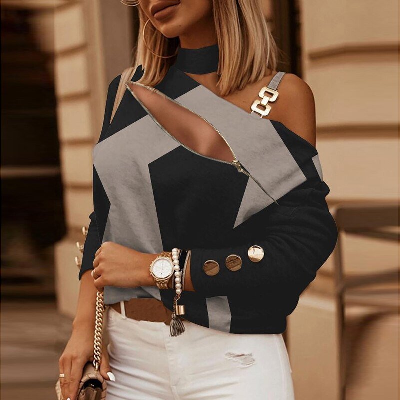 Off Shoulder Printing Blouse Shirts - Busy Bee Bazaar