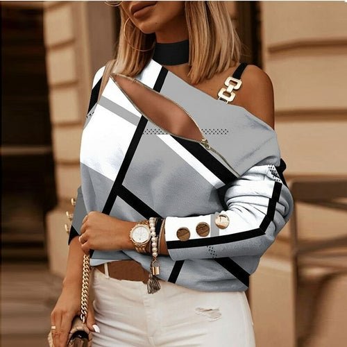 Off Shoulder Printing Blouse Shirts - Busy Bee Bazaar